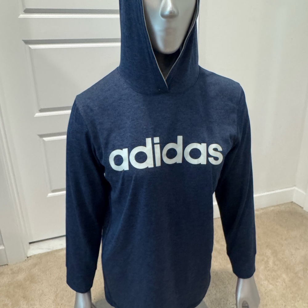 Boys Size 14/16 L Large Adidas Dark Blue Hoodie Long Sleeve Polyester Activewear